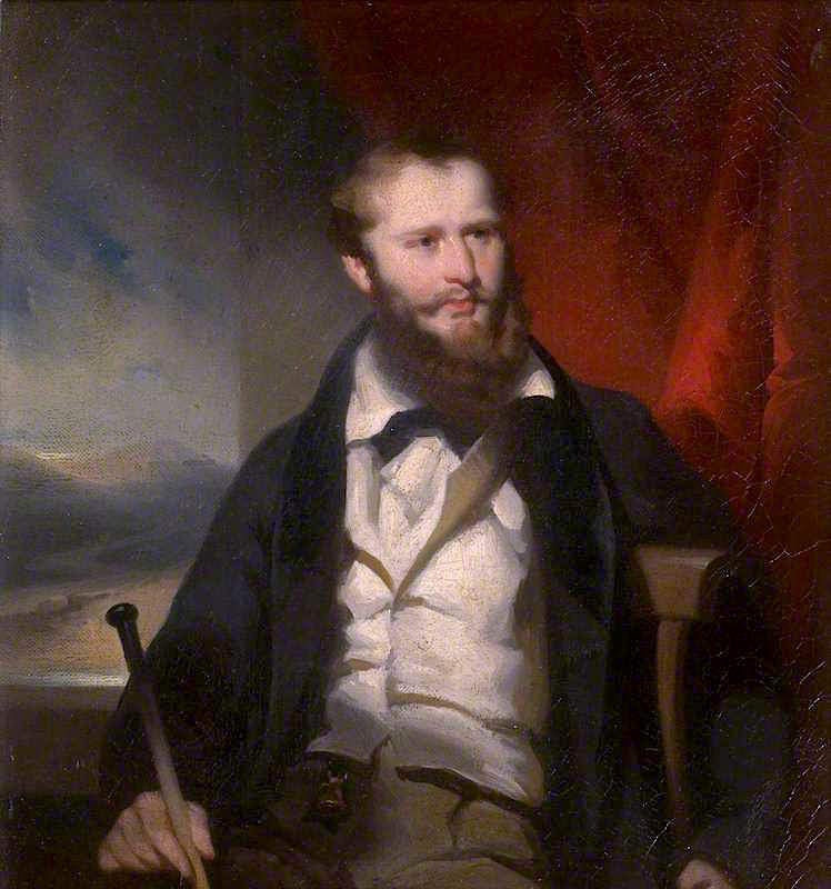 Painted portrait of James Holman, depicted as a younger man in dark clothing.